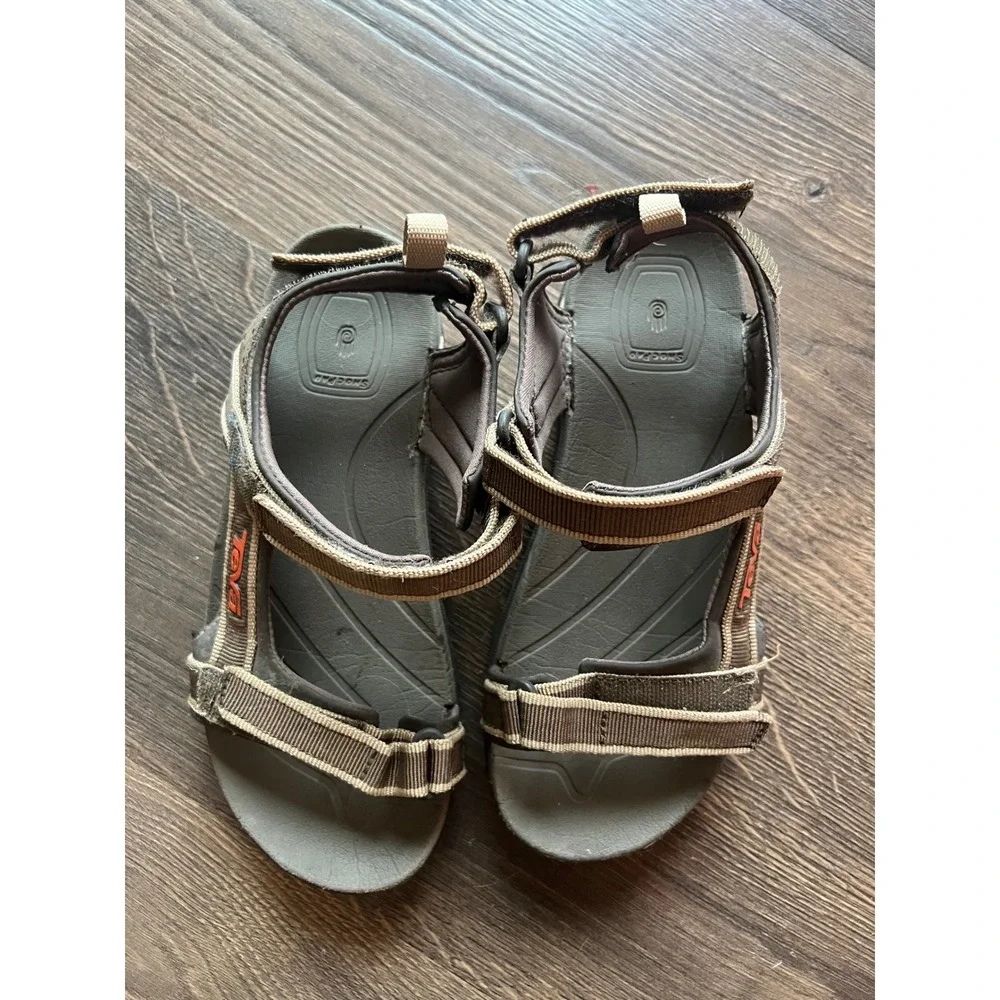 Teva Kids Tanza Brown Olive Green Sport Sandals Adjustable Straps‎ Size 3 6095